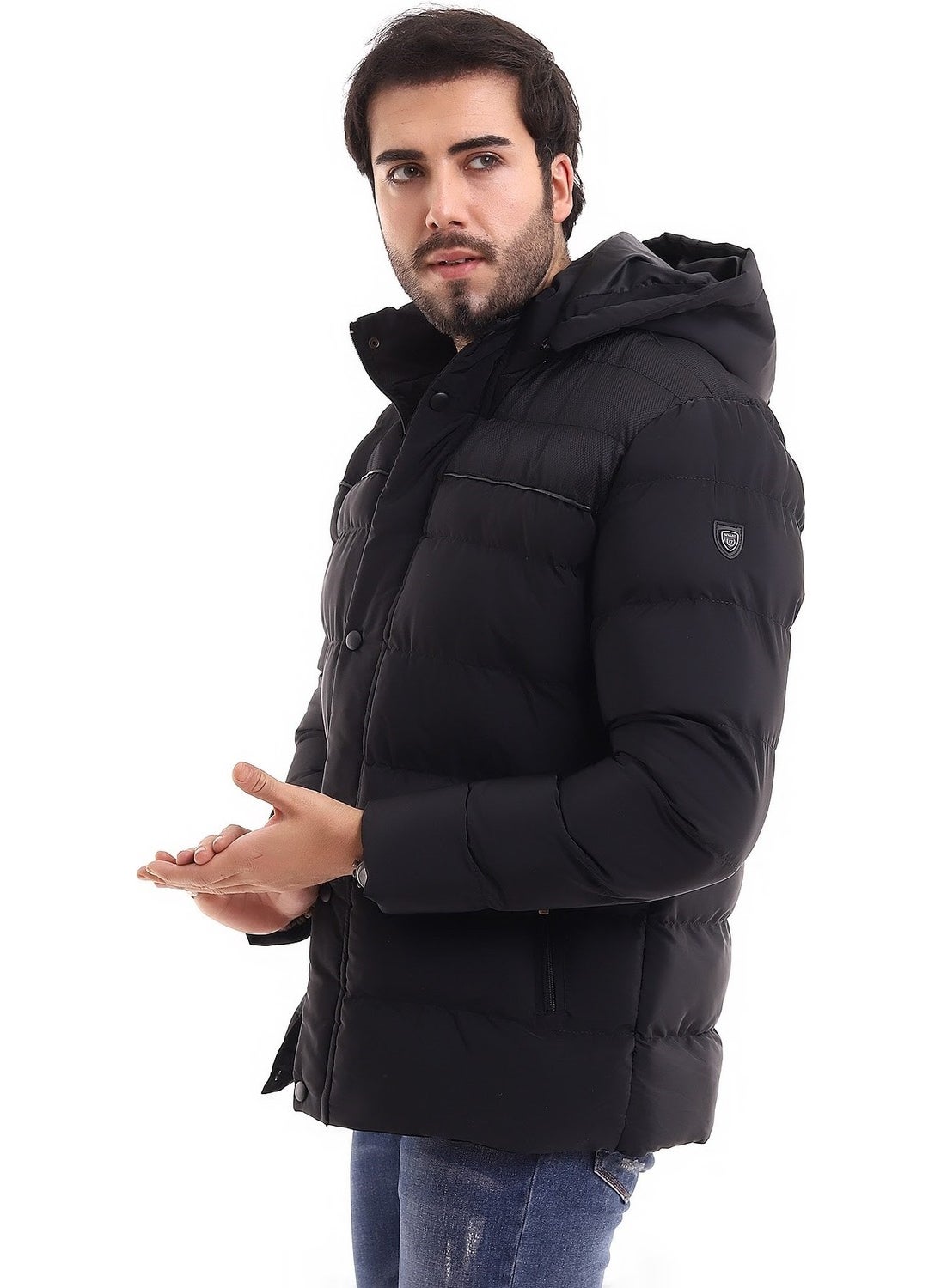 Men's Hooded Black Water and Windproof Regular Puffer Coat & Jacket