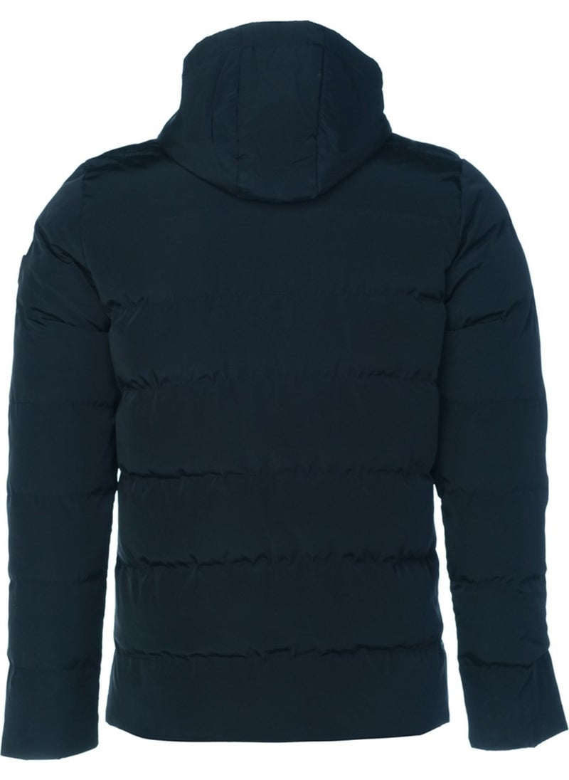 New Season Men's Navy Blue Water and Windproof Hooded Thick Furry Puffer Coat & Jacket