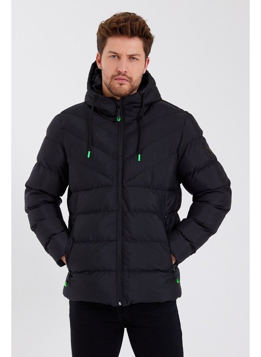 New Season Men's Black Water and Windproof Hooded Thick Furry Puffer Coat & Jacket