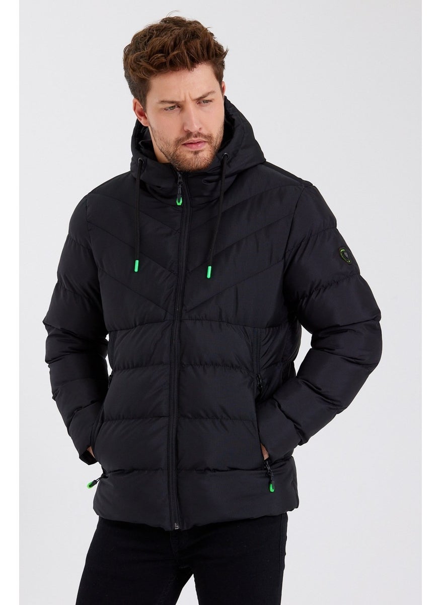 New Season Men's Black Water and Windproof Hooded Thick Furry Puffer Coat & Jacket