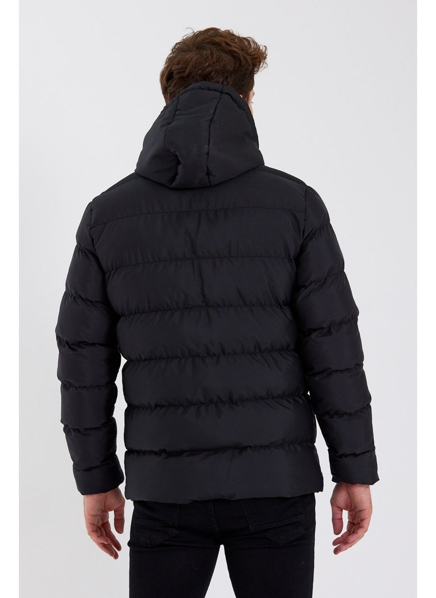 New Season Men's Black Water and Windproof Hooded Thick Furry Puffer Coat & Jacket