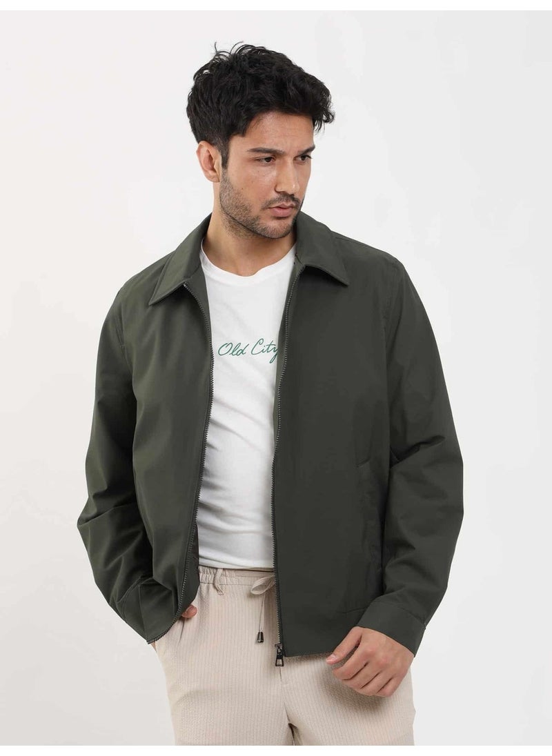 Khaki Men's Regular Fit Plain Classic Collar Bomber Coat - 104389