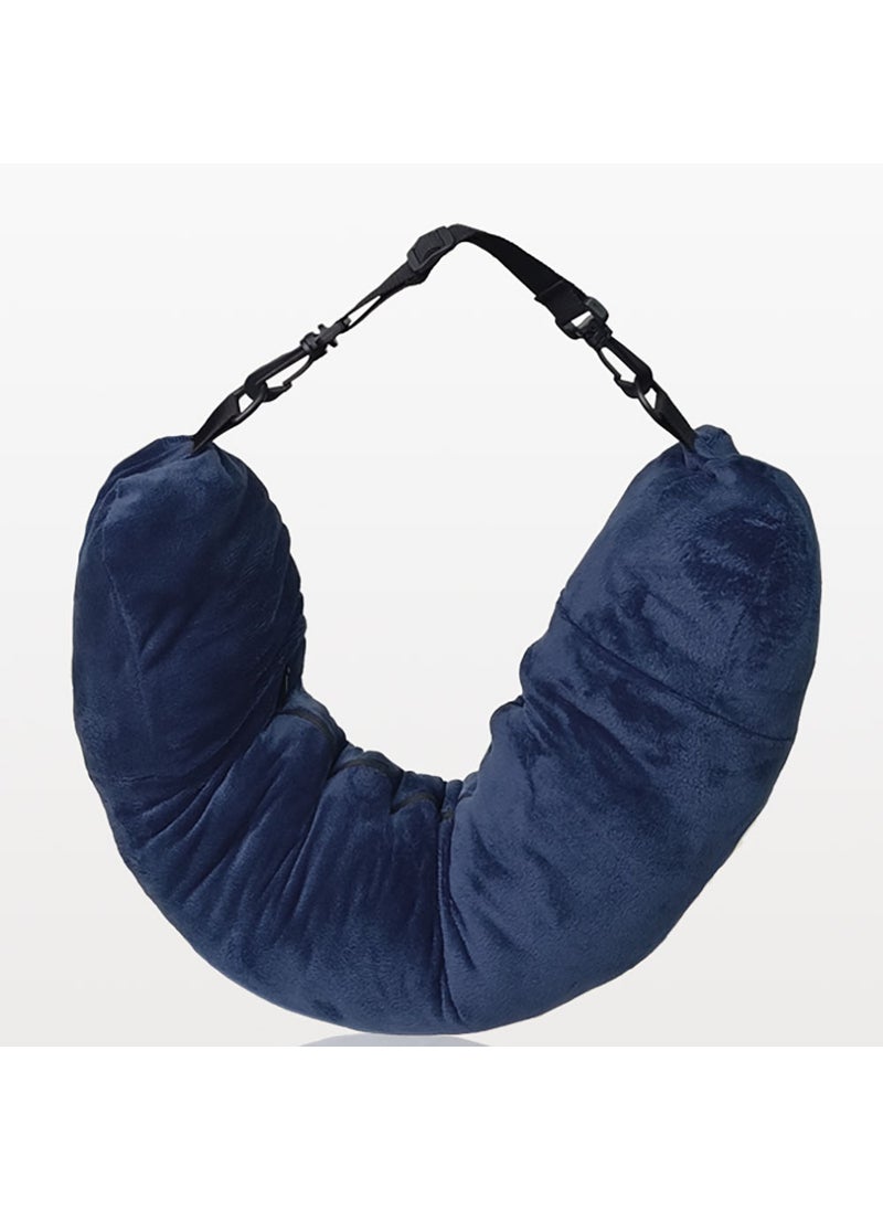 Cross-border travel neck pillow with clothing storage function, travel pillow, neck pillowcase only, no filler, soft Navy blue