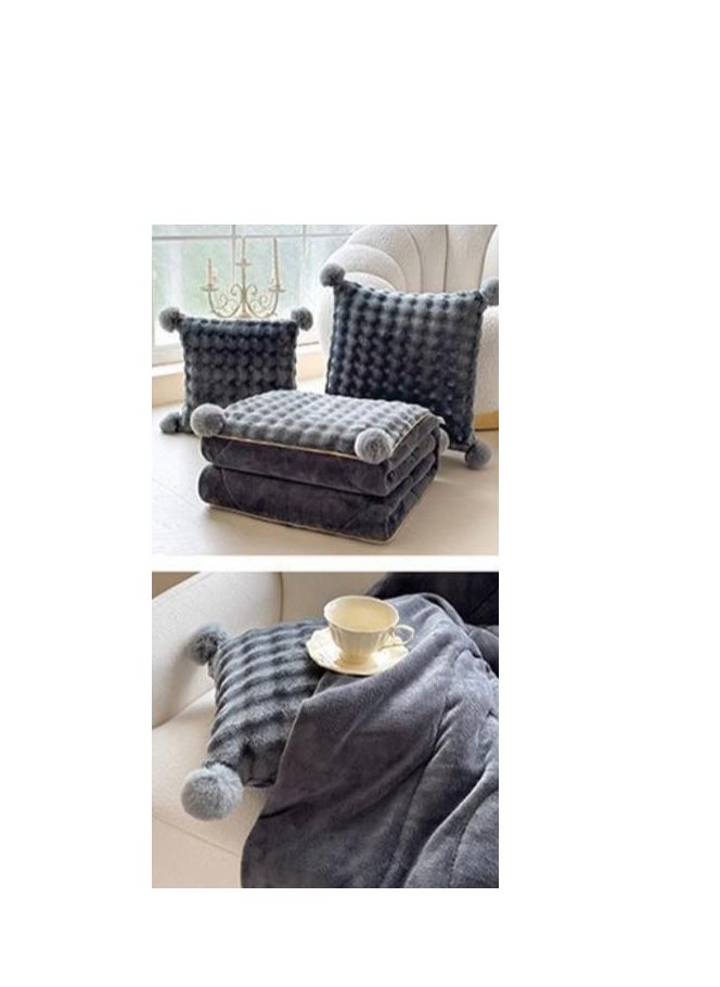 Wool Ball Style Pillow And Blanket Can Be Used For Both Car And Sofa Cushions, Suitable For Travel, Airplanes, Trains, Beds, Offices, And Rest