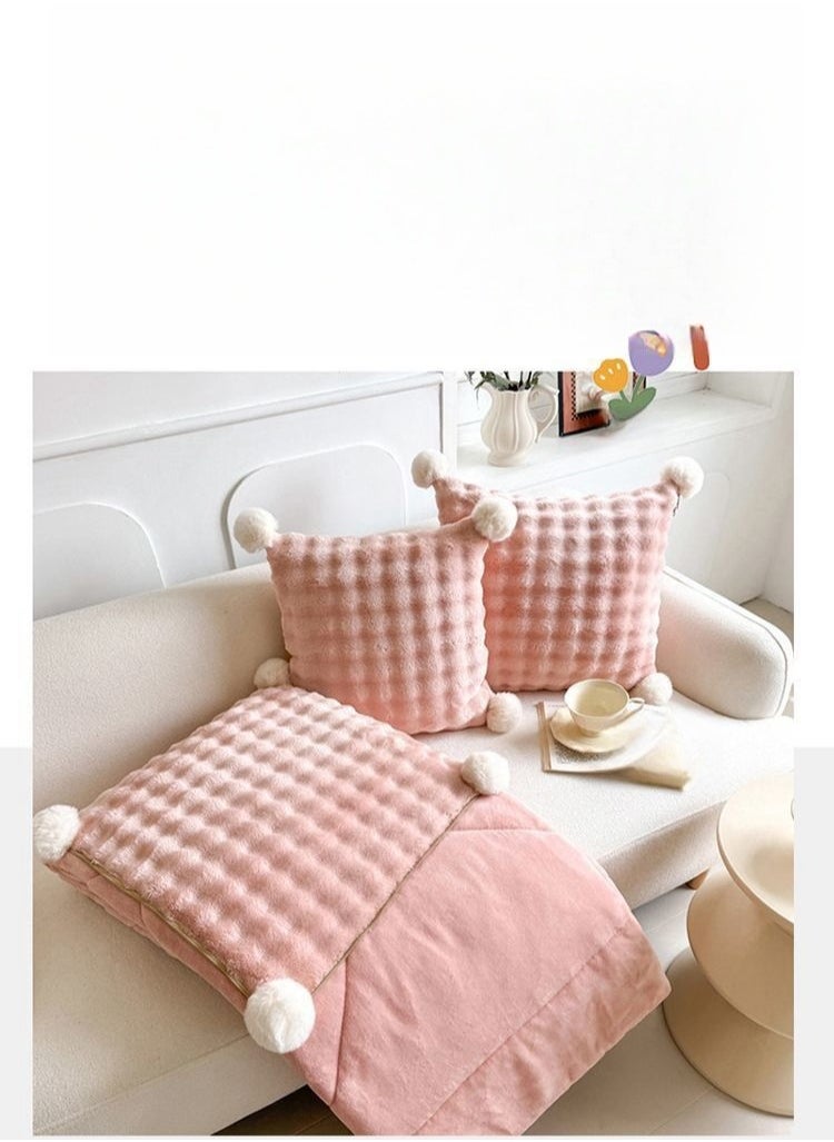 Wool Ball Style Pillow And Blanket Can Be Used For Both Car And Sofa Cushions, Suitable For Travel, Airplanes, Trains, Beds, Offices, And Rest