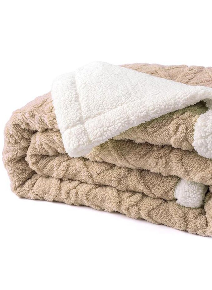 Jacquard Sherpa Blanket Single Size Twin Plush Bed Blanket Single 160x220cm Flannel Fleece Reversible Lamb Blanket ,Warm And Plush Throw Blanket For Bed Sofa Travel Couch (Beige)