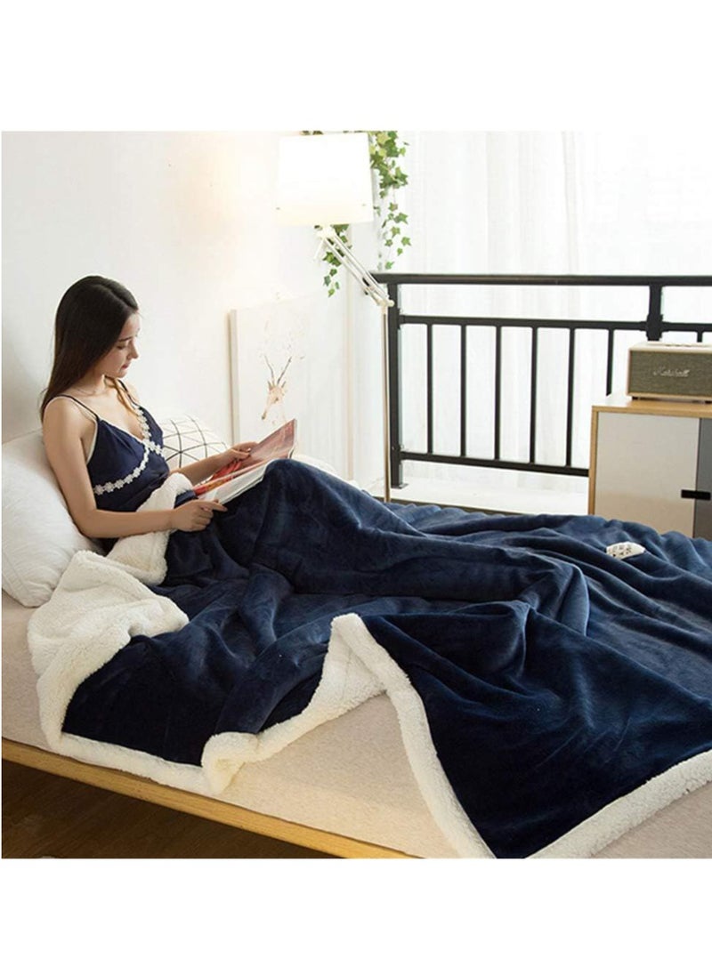 Pure Color Lamb Cashmere Fleece Blanket, Universal In All Seasons, Double-sided Plush Blanket for Sofa and Camping, 100cm/120cm-0.6kg, (Navy blue)