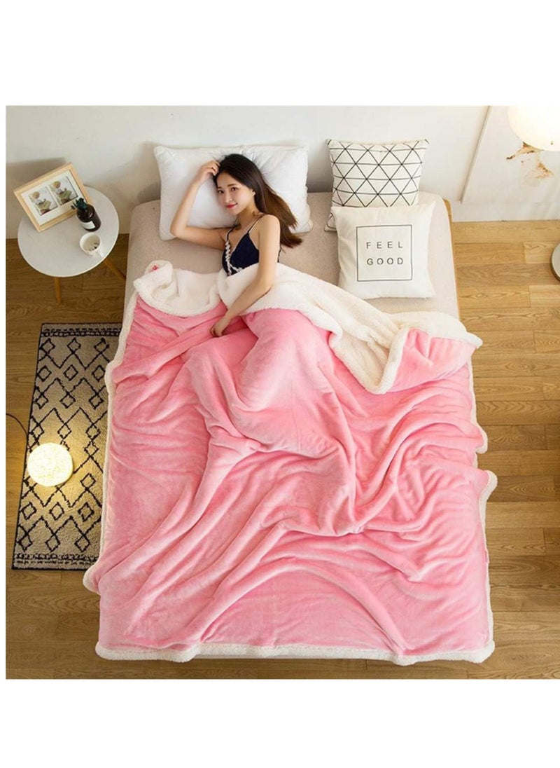 Pure Color Lamb Cashmere Fleece Blanket, Universal In All Seasons, Double-sided Plush Blanket for Sofa and Camping, 100cm/120cm-0.6kg, ((Pink)