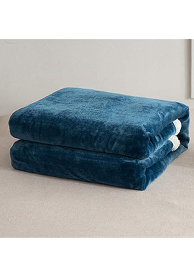 Pure Color Lamb Cashmere Fleece Blanket, Universal In All Seasons, Double-sided Plush Blanket for Sofa and Camping,100cm/120cm-0.6kg, ((Blue Color)