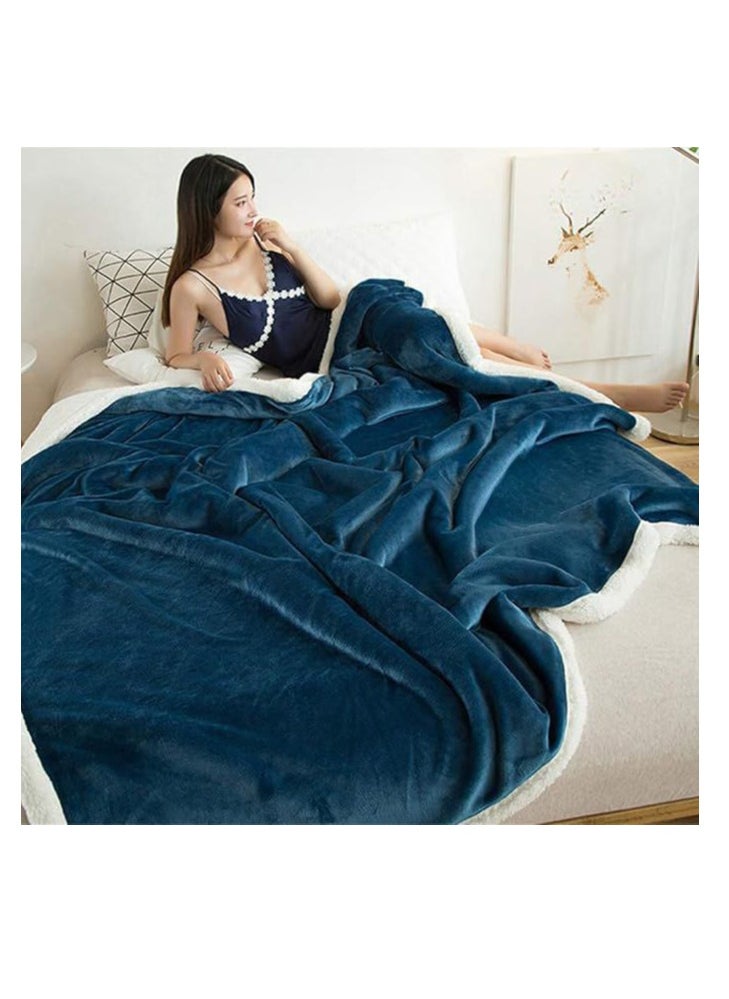 Pure Color Lamb Cashmere Fleece Blanket, Universal In All Seasons, Double-sided Plush Blanket for Sofa and Camping,100cm/120cm-0.6kg, ((Blue Color)