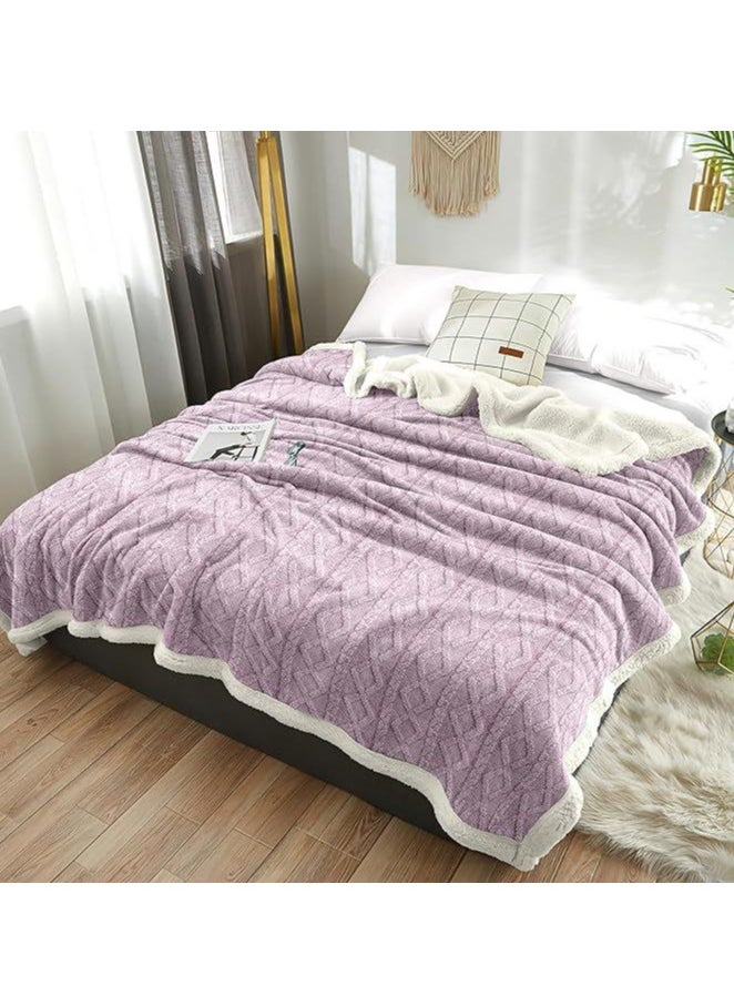 Jacquard Sherpa Blanket Single Size Twin Plush Bed Blanket Single 160x220cm Flannel Fleece Reversible Lamb Blanket ,Warm And Plush Throw Blanket For Bed Sofa Travel Couch , (Lilac)