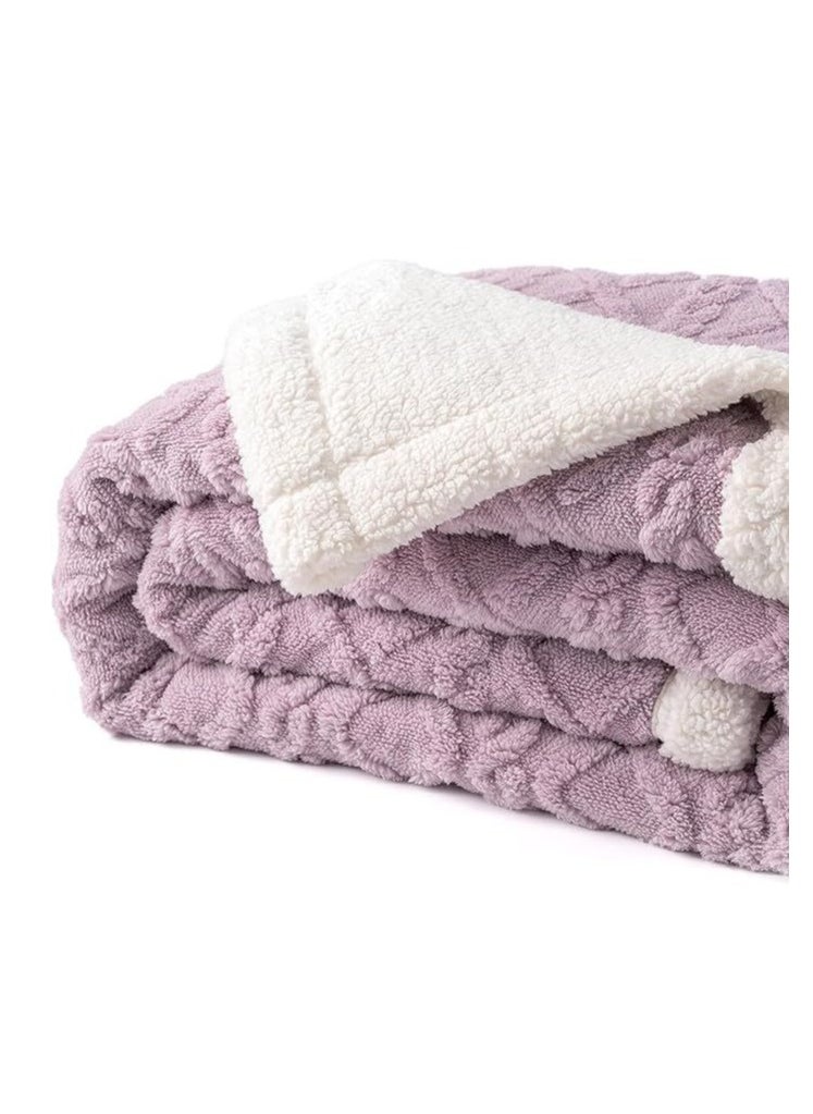 Jacquard Sherpa Blanket Single Size Twin Plush Bed Blanket Single 160x220cm Flannel Fleece Reversible Lamb Blanket ,Warm And Plush Throw Blanket For Bed Sofa Travel Couch , (Lilac)