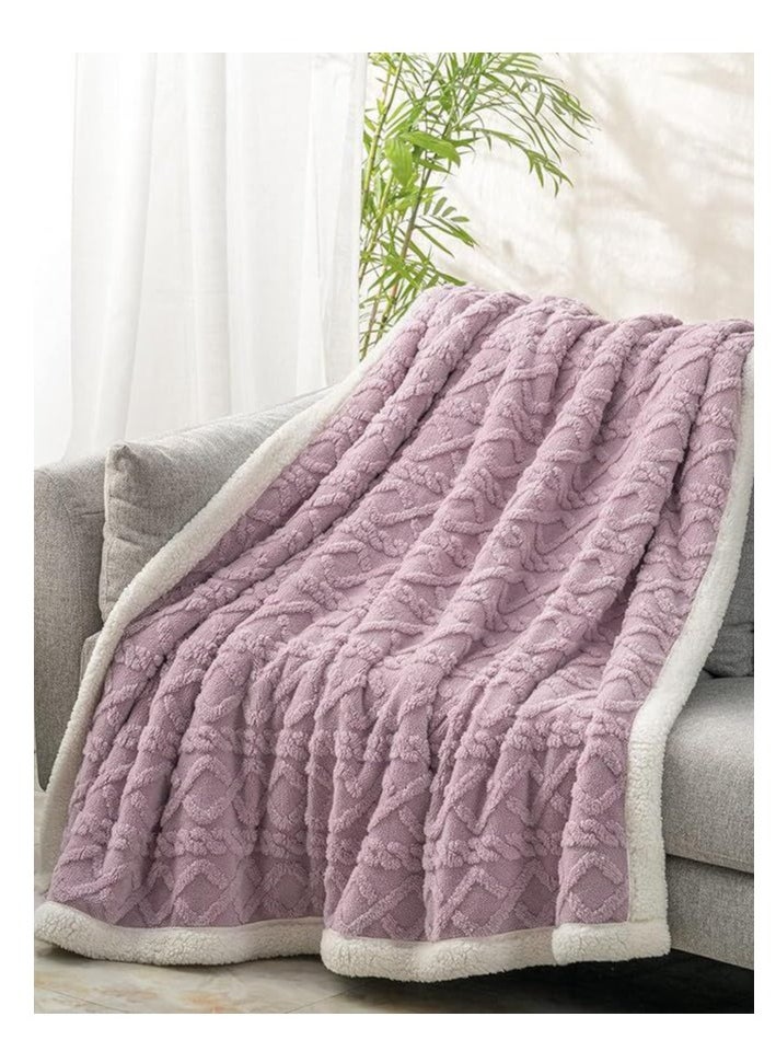 Jacquard Sherpa Blanket Single Size Twin Plush Bed Blanket Single 160x220cm Flannel Fleece Reversible Lamb Blanket ,Warm And Plush Throw Blanket For Bed Sofa Travel Couch , (Lilac)