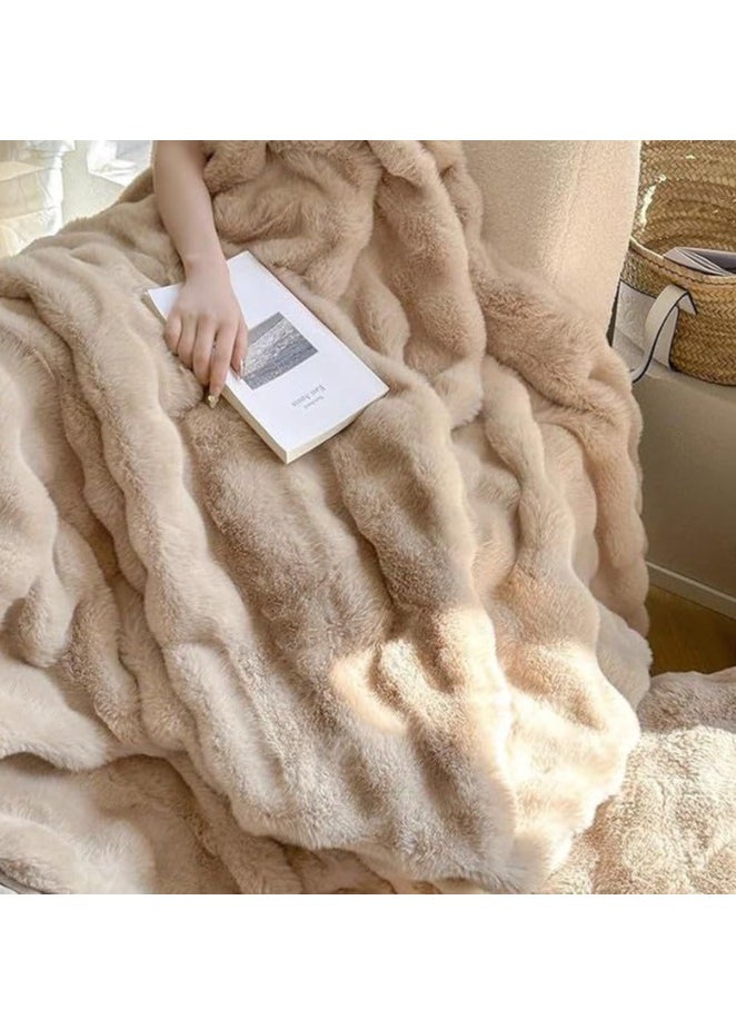 Soft Plush Throw Blanket ,Super Soft Cozy Fuzzy Blanket Faux Fur Blanket for Couch Bed and Sofa , (100 x 150cm),(Beige)