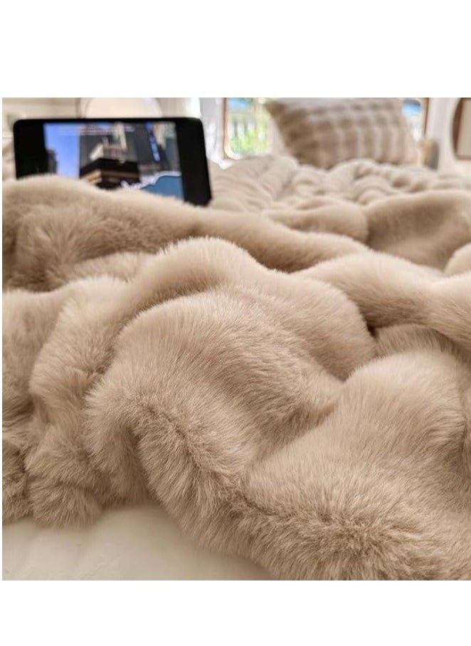 Soft Plush Throw Blanket ,Super Soft Cozy Fuzzy Blanket Faux Fur Blanket for Couch Bed and Sofa , (100 x 150cm),(Beige)