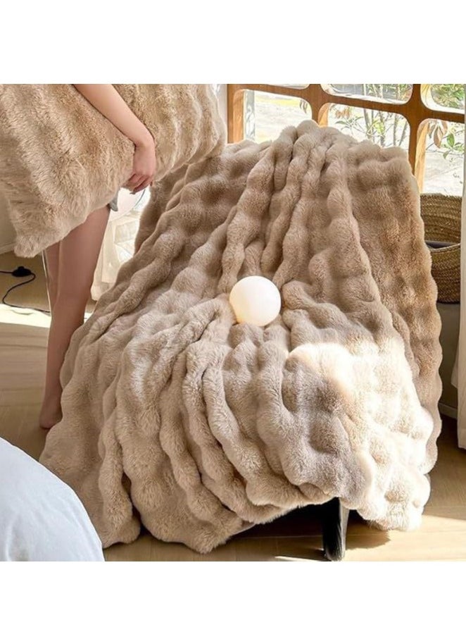 Soft Plush Throw Blanket ,Super Soft Cozy Fuzzy Blanket Faux Fur Blanket for Couch Bed and Sofa , (100 x 150cm),(Beige)