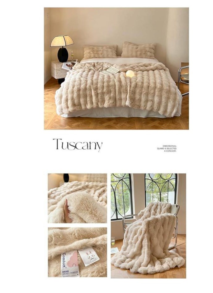 Soft Plush Throw Blanket ,Super Soft Cozy Fuzzy Blanket Faux Fur Blanket for Couch Bed and Sofa , (100 x 150cm),(Beige)