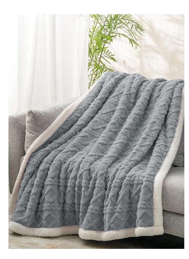 Jacquard Sherpa Blanket Single Size Twin Plush Bed Blanket Single 160x220cm Flannel Fleece Reversible Lamb Blanket ,Warm And Plush Throw Blanket For Bed Sofa Travel Couch , (Grey)