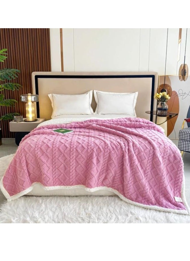 Jacquard Sherpa Blanket Single Size Twin Plush Bed Blanket Single 160x220cm Flannel Fleece Reversible Lamb Blanket, Warm And Plush Throw Blanket For Bed Sofa Travel Couch (Pink)