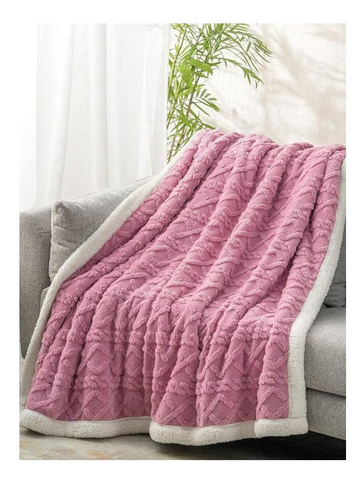 Jacquard Sherpa Blanket Single Size Twin Plush Bed Blanket Single 160x220cm Flannel Fleece Reversible Lamb Blanket, Warm And Plush Throw Blanket For Bed Sofa Travel Couch (Pink)