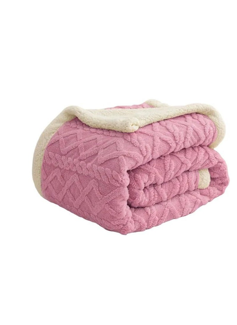 Jacquard Sherpa Blanket Single Size Twin Plush Bed Blanket Single 160x220cm Flannel Fleece Reversible Lamb Blanket, Warm And Plush Throw Blanket For Bed Sofa Travel Couch (Pink)