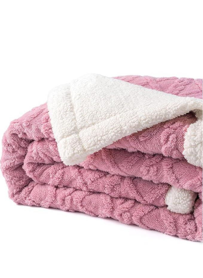 Jacquard Sherpa Blanket Single Size Twin Plush Bed Blanket Single 160x220cm Flannel Fleece Reversible Lamb Blanket, Warm And Plush Throw Blanket For Bed Sofa Travel Couch (Pink)