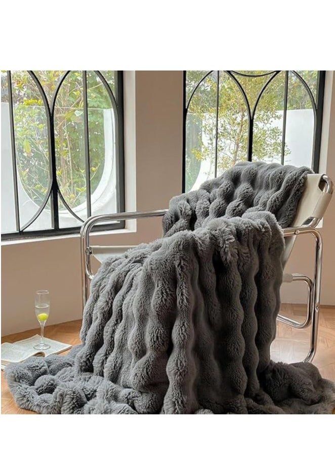 Soft Plush Throw Blanket ,Super Soft Cozy Fuzzy Blanket Faux Fur Blanket for Couch Bed and Sofa ,100 x 150cm,(Dark grey)