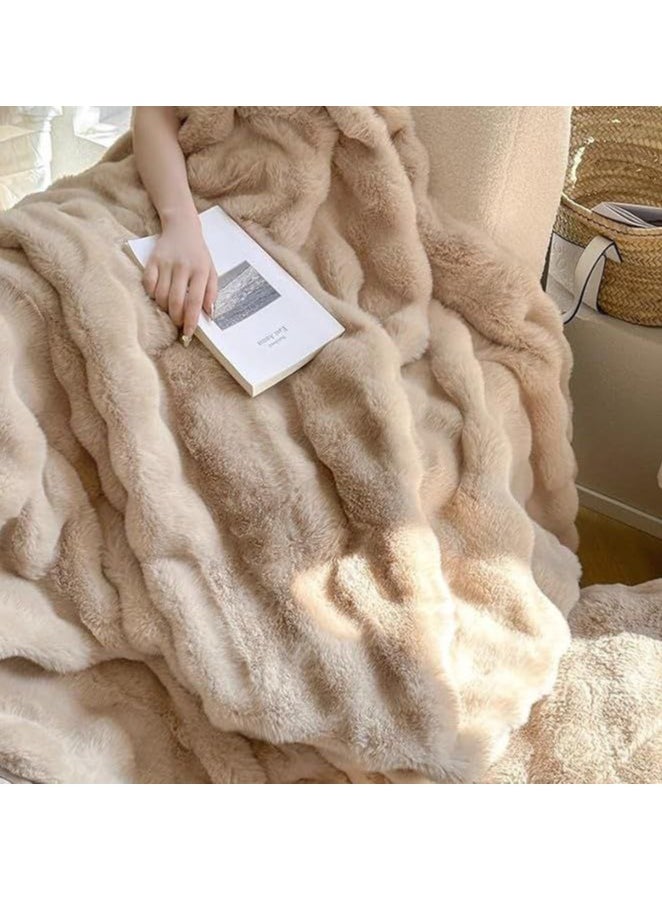 Soft Plush Throw Blanket ,Super Soft Cozy Fuzzy Blanket Faux Fur Blanket for Couch Bed and Sofa ,( 150 x 200cm,( Beige)