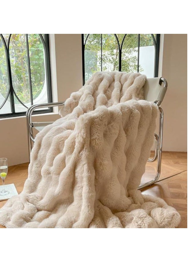 Soft Plush Throw Blanket ,Super Soft Cozy Fuzzy Blanket Faux Fur Blanket for Couch Bed and Sofa ,( 150 x 200cm,( Beige)