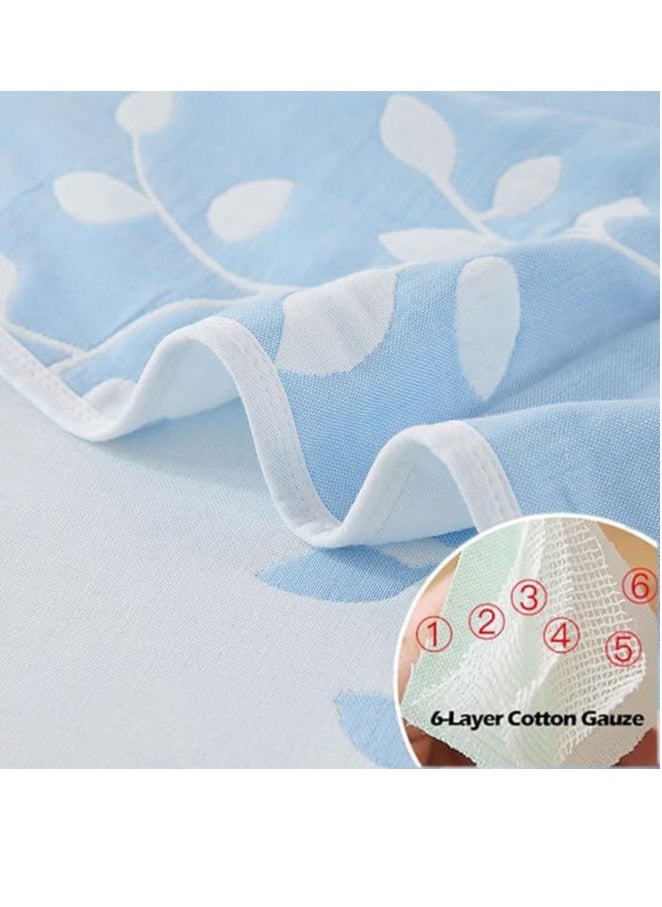 Cotton Throw Blanket, Single Size Thin Bed Blanket, 6 Layer Soft Cotton Yarn, For Sofa Bed Naps, 150x200cm, (Foliage Blue)