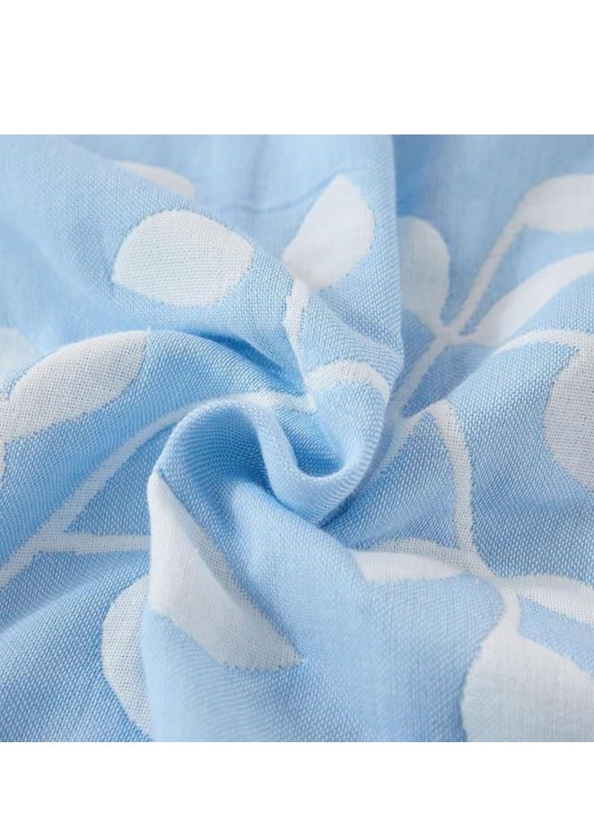 Cotton Throw Blanket, Single Size Thin Bed Blanket, 6 Layer Soft Cotton Yarn, For Sofa Bed Naps, 150x200cm, (Foliage Blue)