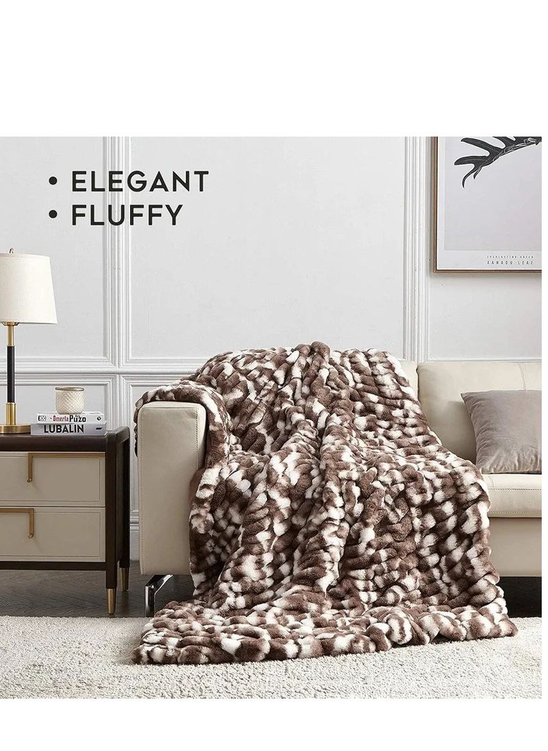 Fluffy Faux Fur Weighted Blanket ,Luxury & Fuzzy Blanket Throw, Cosy & Relaxing Blanket,(Coffee Color, 60''x80'' 20lbs)