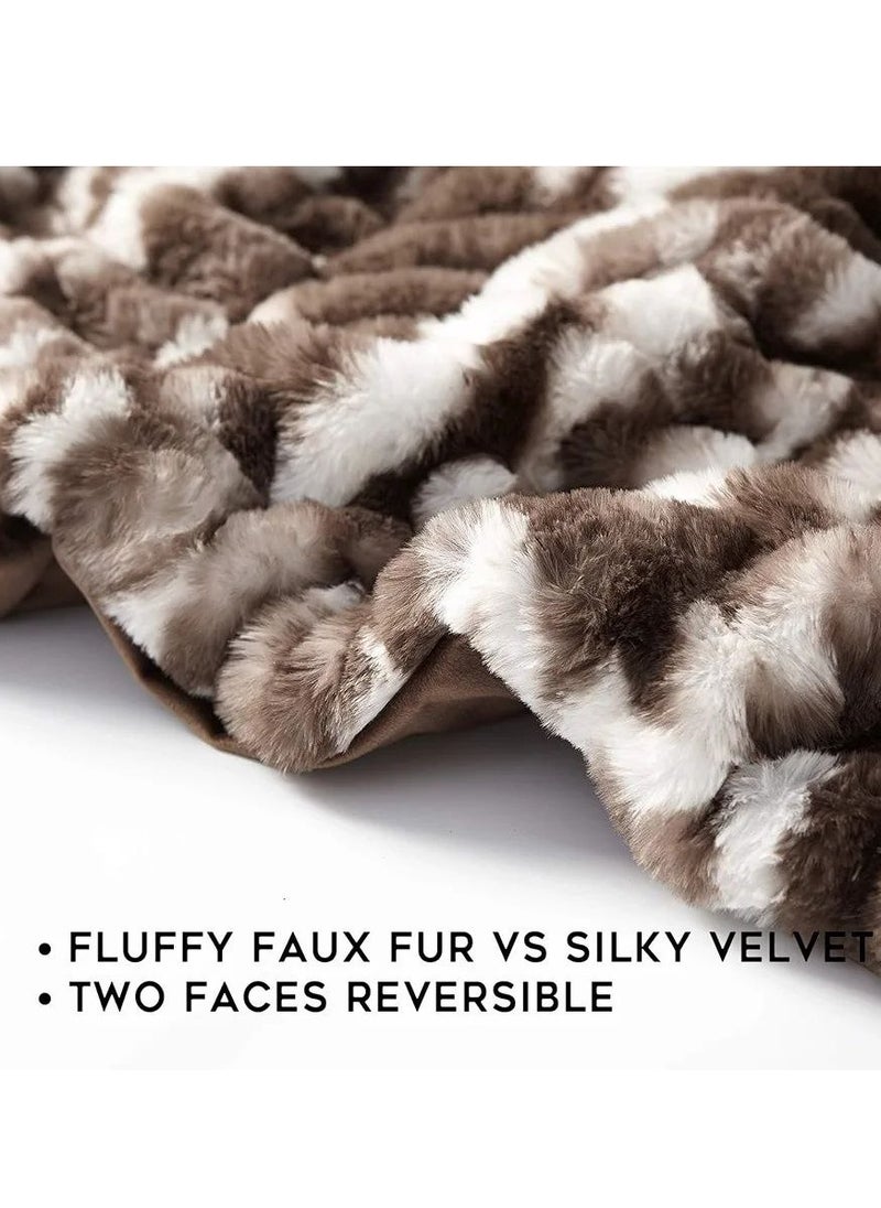 Fluffy Faux Fur Weighted Blanket ,Luxury & Fuzzy Blanket Throw, Cosy & Relaxing Blanket,(Coffee Color, 60''x80'' 20lbs)