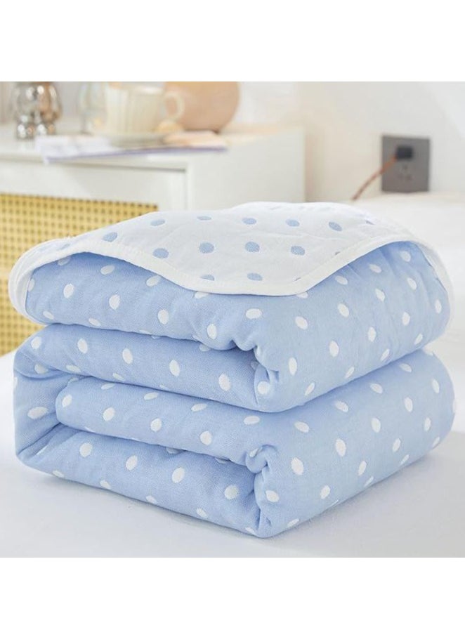 Cotton Throw Blanket, Double Size Thin Bed Blanket, 6 Layer Soft Cotton Yarn, For Sofa Bed Naps, 180x200cm, (Dot Blue)