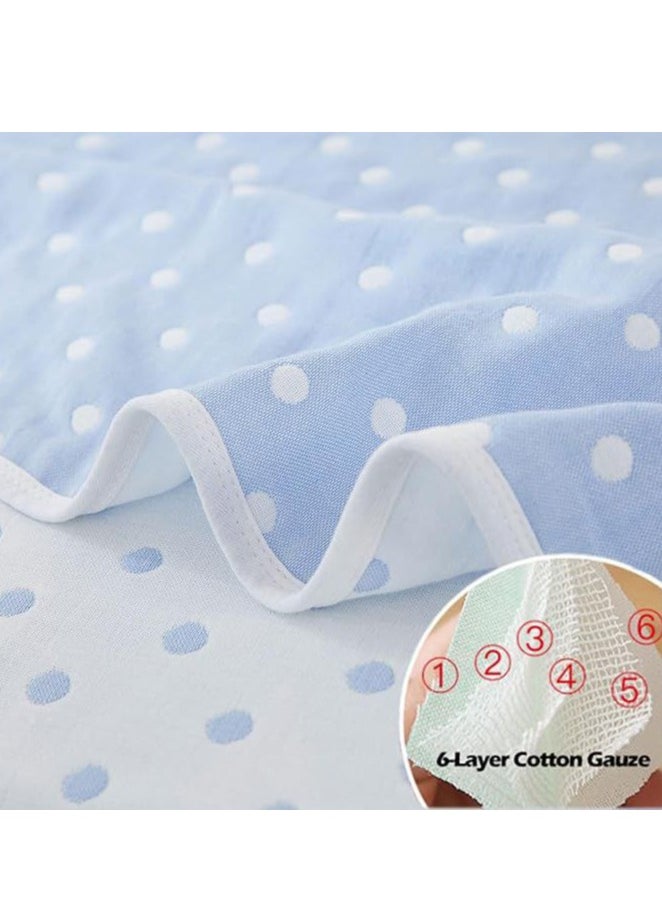 Cotton Throw Blanket, Double Size Thin Bed Blanket, 6 Layer Soft Cotton Yarn, For Sofa Bed Naps, 180x200cm, (Dot Blue)