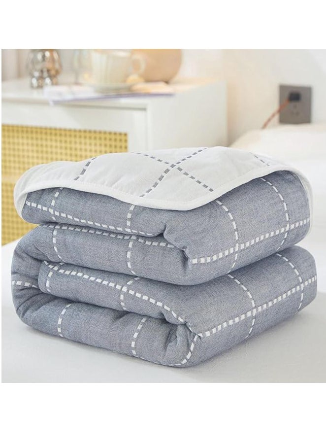 Cotton Throw Blanket, Double Size Thin Bed Blanket, 6 Layer Soft Cotton Yarn, For Sofa Bed Naps, 180x200cm, (Dotted Line Grey)