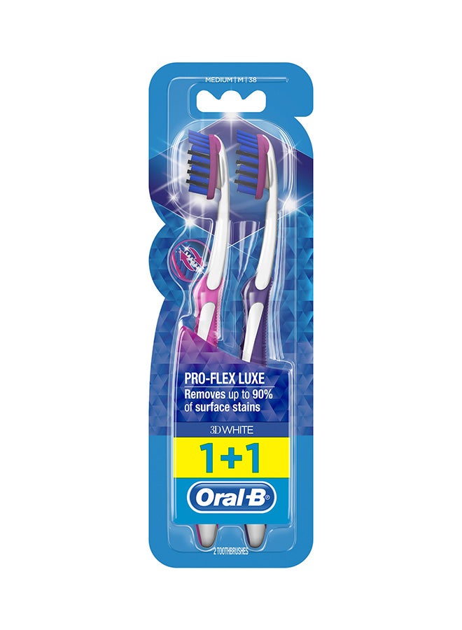 3D White Luxe Pro-Flex Medium Manual Toothbrush Pack Of 2 Multicolour