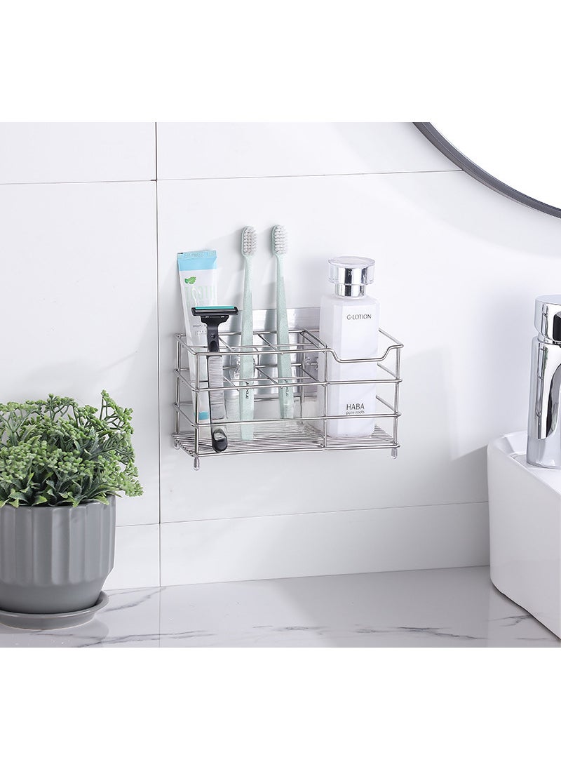 Household stainless steel toothbrush holder hollow wall hanging punch-free electric toothbrush holder bathroom storage toothpaste holderThe natural color is large in six squares (with a box inside the patch) The natural color is large in six squares (with a box inside the patch)