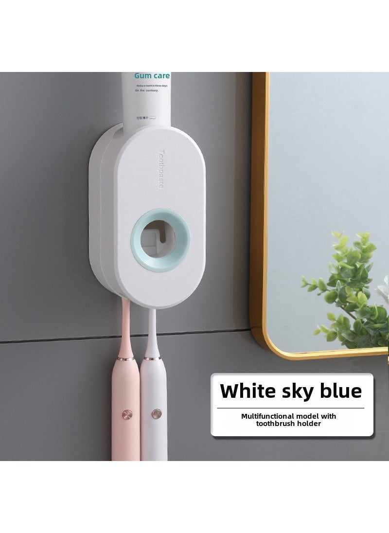 Automatic Toothpaste Dispenser No-Drill Macaron HolderWhite + Sky Blue White + Sky Blue