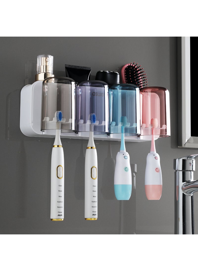 Wall-Mounted Toothbrush Holder SetLight Luxury White [4 Cup Toothbrush Holder]] Light Luxury White [4 Cup Toothbrush Holder]]