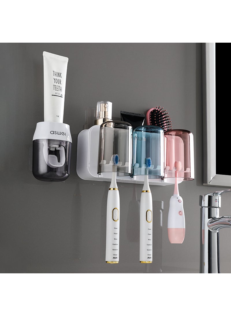 Wall-Mounted Toothbrush Holder SetLight luxury white [3 cups + Gray toothpaste squeezer]] Light luxury white [3 cups + Gray toothpaste squeezer]]