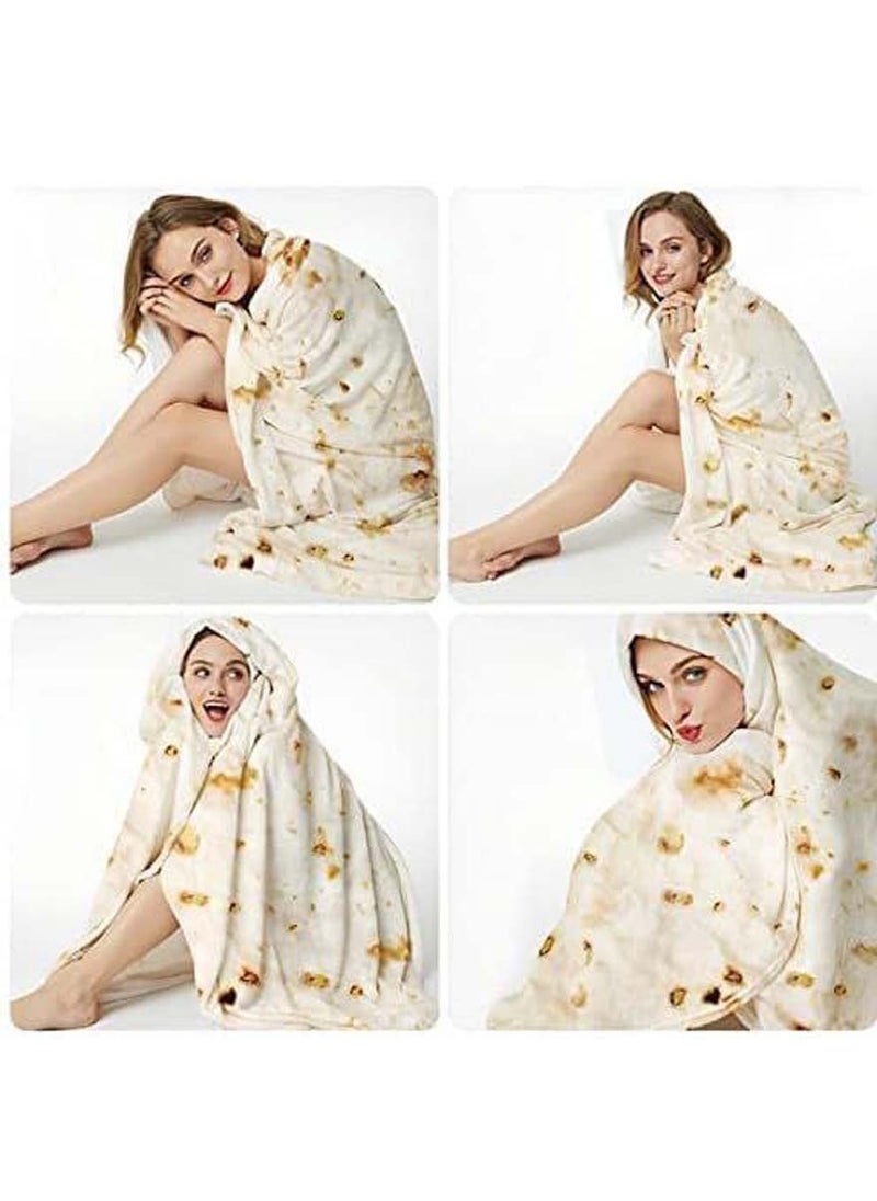 Burritos Tortilla Blanket Adult and Kids, Double Sided Giant Funny Realistic Food Throw Blankets, Novelty Soft and Comfortable Flannel Tortilla Blanket (60 Inches)