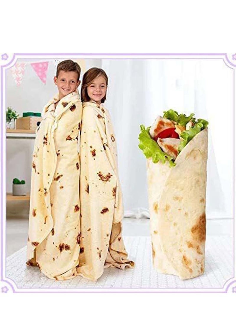 Burritos Tortilla Blanket Adult and Kids, Double Sided Giant Funny Realistic Food Throw Blankets, Novelty Soft and Comfortable Flannel Tortilla Blanket (60 Inches)