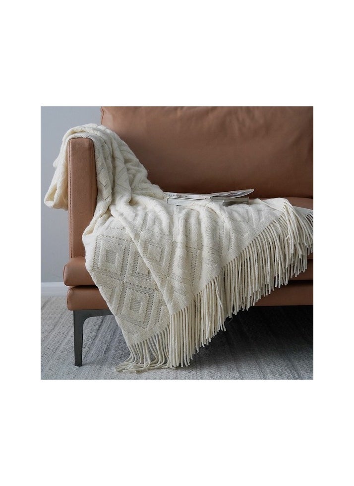 Jacquard knitted blanket bed tip towel sofa blanket Colour:Beige Sizes:125 x 240 cm