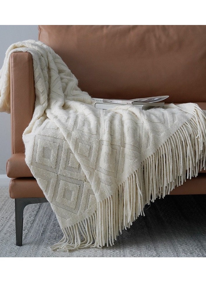 Jacquard knitted blanket bed tip towel sofa blanket Colour:Beige Sizes:125 x 240 cm