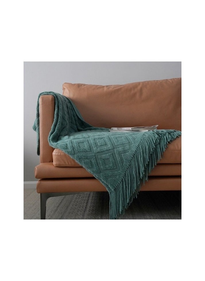 Jacquard knitted blanket bed tip towel sofa blanket Colour:Green Sizes:125 x 240 cm