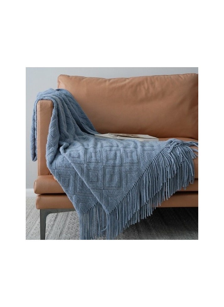 Jacquard knitted blanket bed tip towel sofa blanket Colour:Blue Sizes:125 x 240 cm