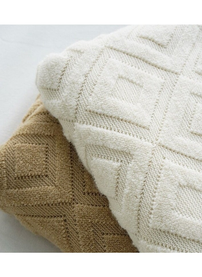 Jacquard knitted blanket bed tip towel sofa blanket Colour:Beige Sizes:125 x 240 cm