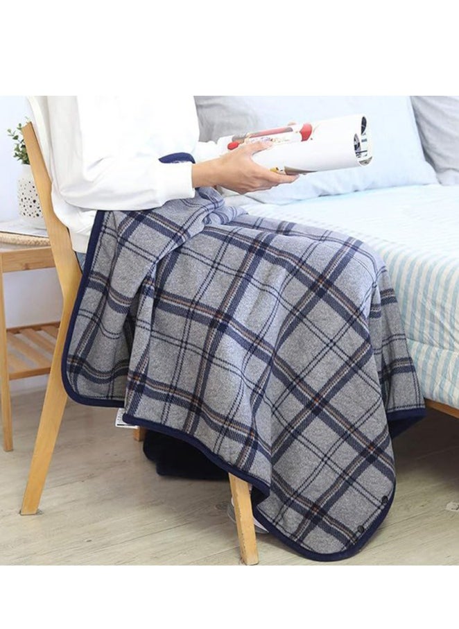 Fleece Wearable Blanket, Plaid Lap Blanket Comfy Poncho Throw With Buttons For Bed Sofa Office,(Grey)