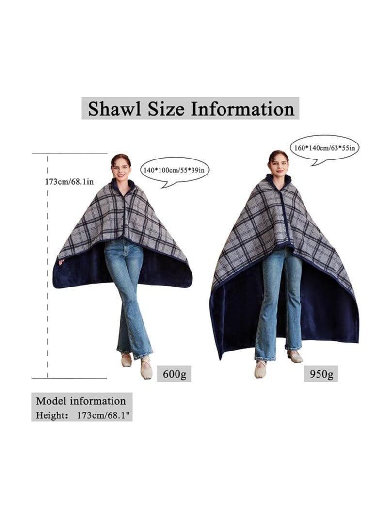 Fleece Wearable Blanket, Plaid Lap Blanket Comfy Poncho Throw With Buttons For Bed Sofa Office,(Grey)